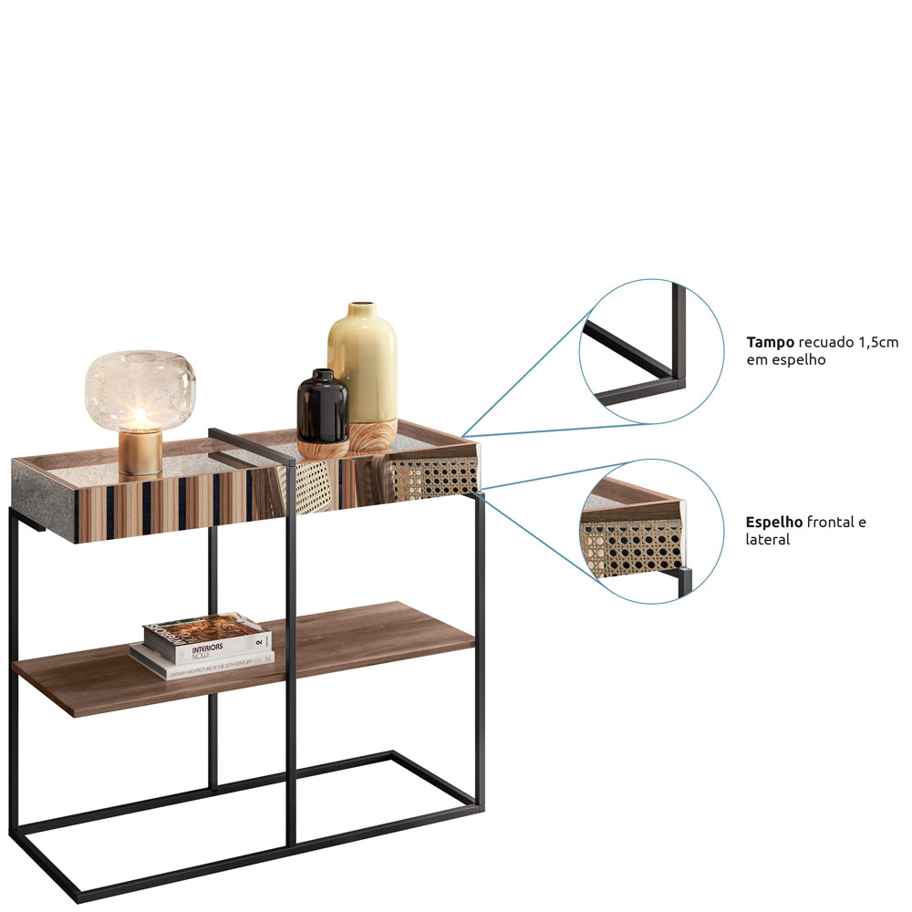 Aparador Decorativo Espelhado com Prateleira Multiuso Industrial D01 Design Demolição - Lyam Decor