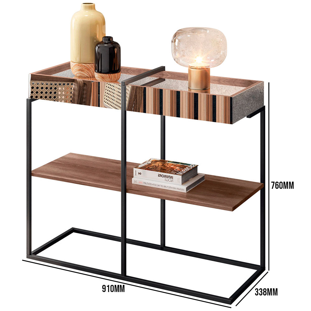 Aparador Decorativo Espelhado com Prateleira Multiuso Industrial D01 Design Demolição - Lyam Decor