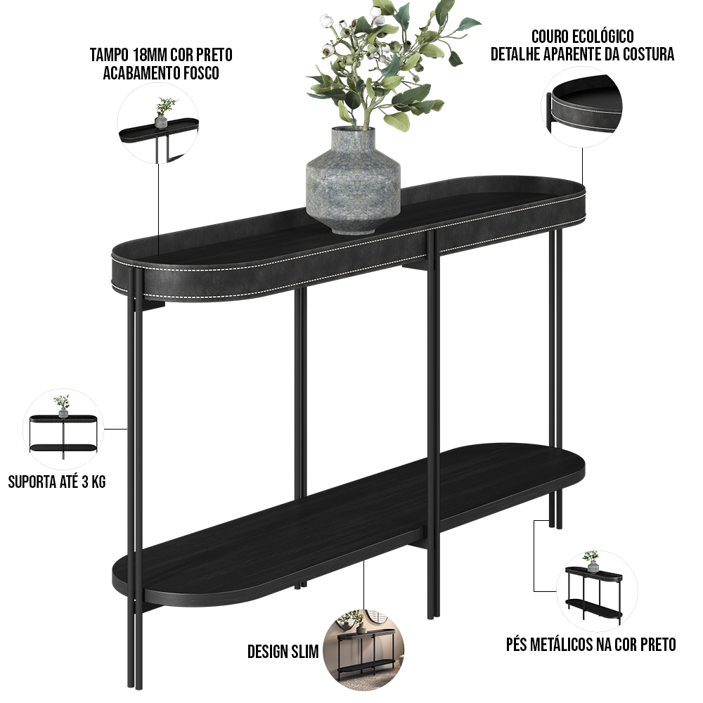 Aparador Decorativo Industrial Para Sala de Estar Jantar Sintético Nord L05 Preto - Lyam Decor
