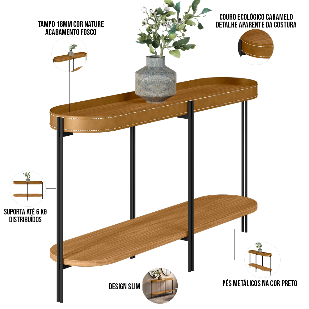 Aparador Decorativo Industrial Sala de Estar Jantar Sintético Caramelo Nord L05 Nature - Lyam Decor