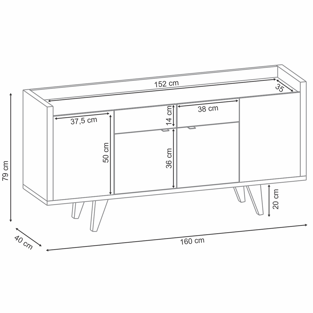 Aparador Para Sala Buffet Com 04 Portas 02 Gavetas Havana B01 Off White Cinamomo - Lyam Decor