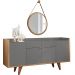 Aparador Para Sala Buffet Havana B01 com Espelho Adnet 54 cm Alça de Couro Freijó Cinza - Lyam Decor