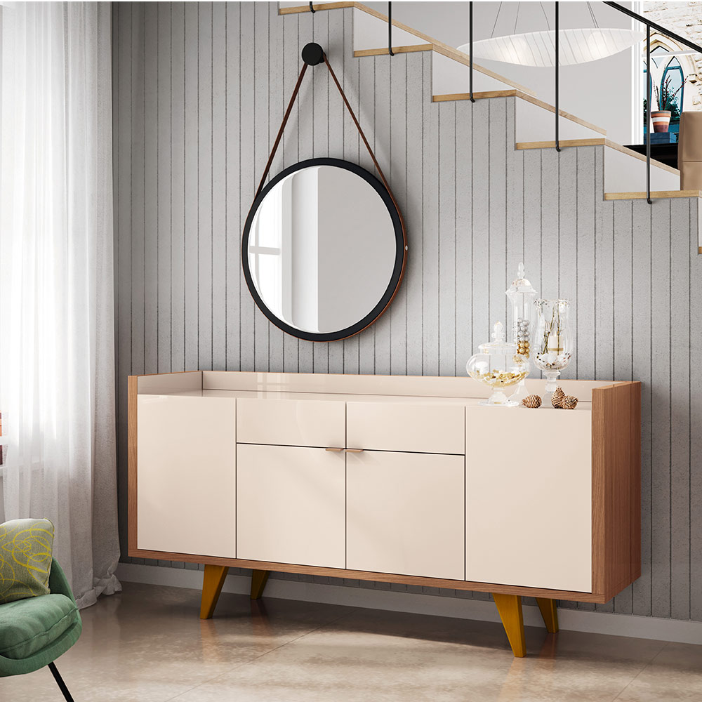 Aparador Para Sala Buffet com 04 Portas 02 Gavetas Havana B01 Off White Nature - Lyam Decor
