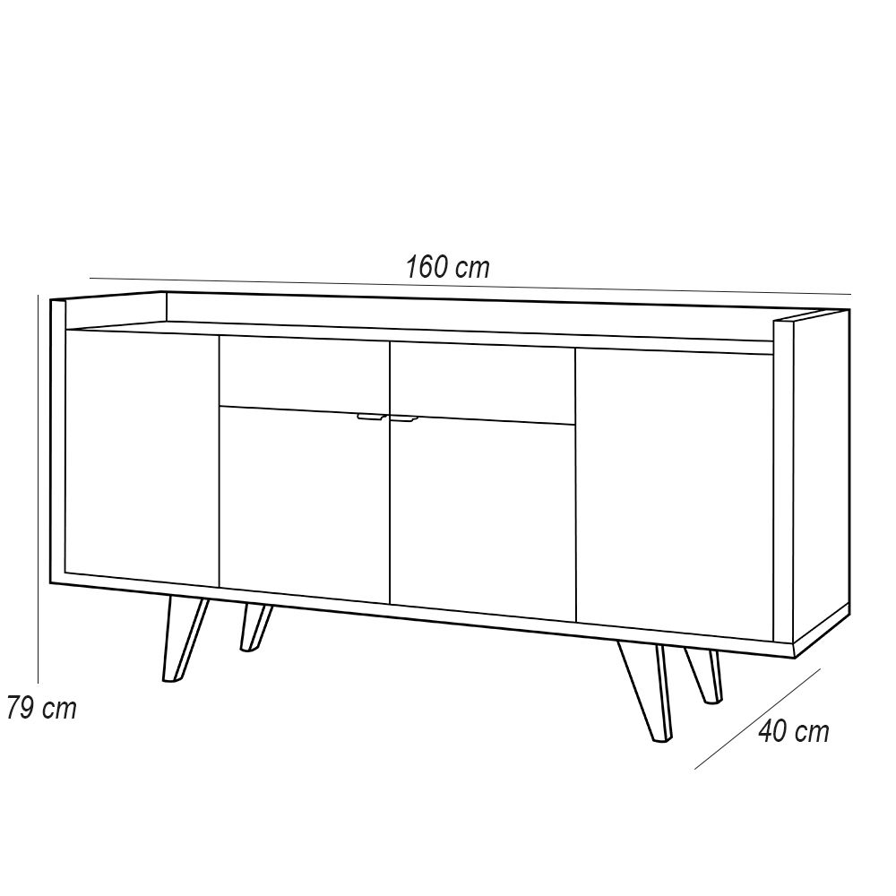 Aparador Para Sala Buffet com 04 Portas 02 Gavetas Havana B01 Off White Nature - Lyam Decor