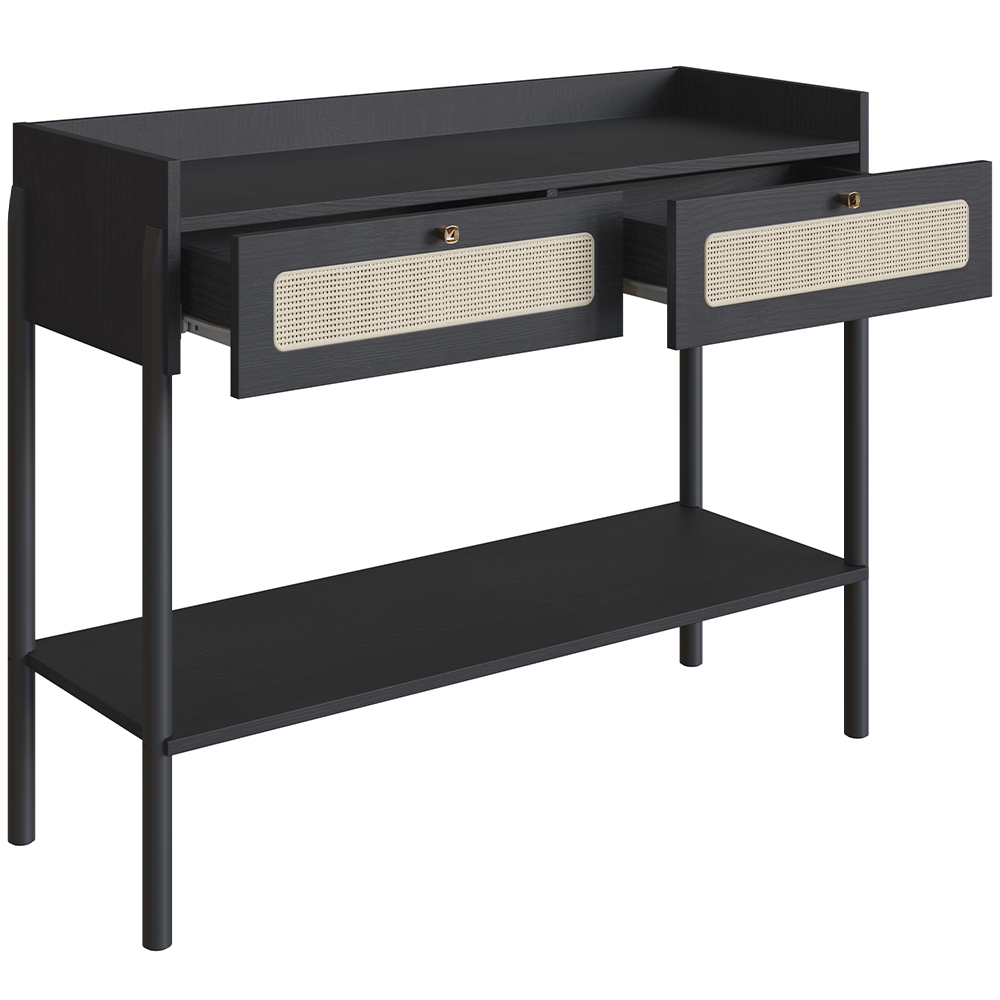 Aparador Para Sala de Estar 2 Gavetas Pés Madeira Moss A03 Nero Preto - Lyam Decor