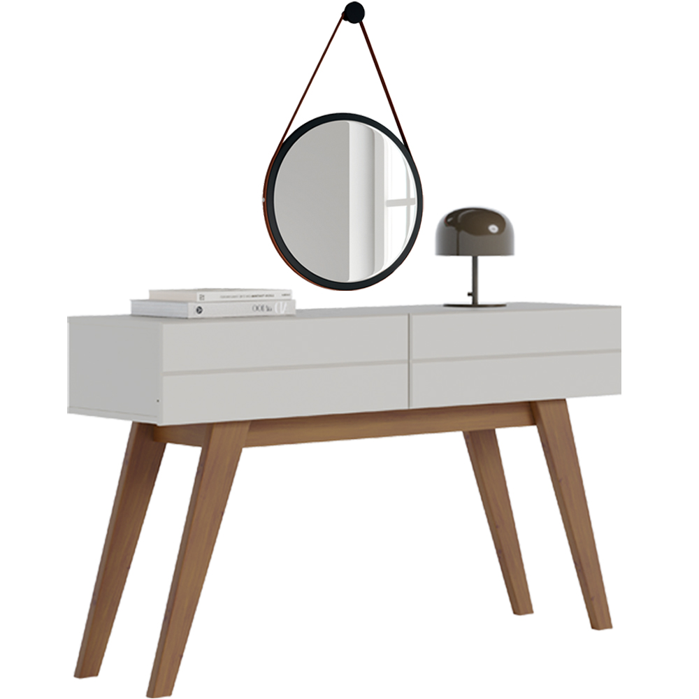 Aparador Sala de Estar 02 Gavetas Meira C04 Off White Matte Com Espelho Adnet 54cm Preto - Lyam