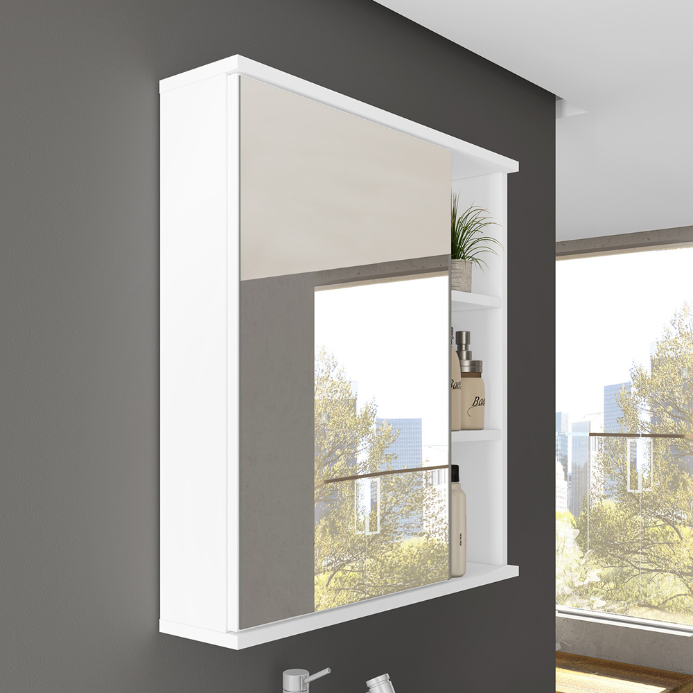 Armário Aéreo Para Banheiro 60cm Com 01 Porta E Espelho Bia B06 Branco - Lyam Decor