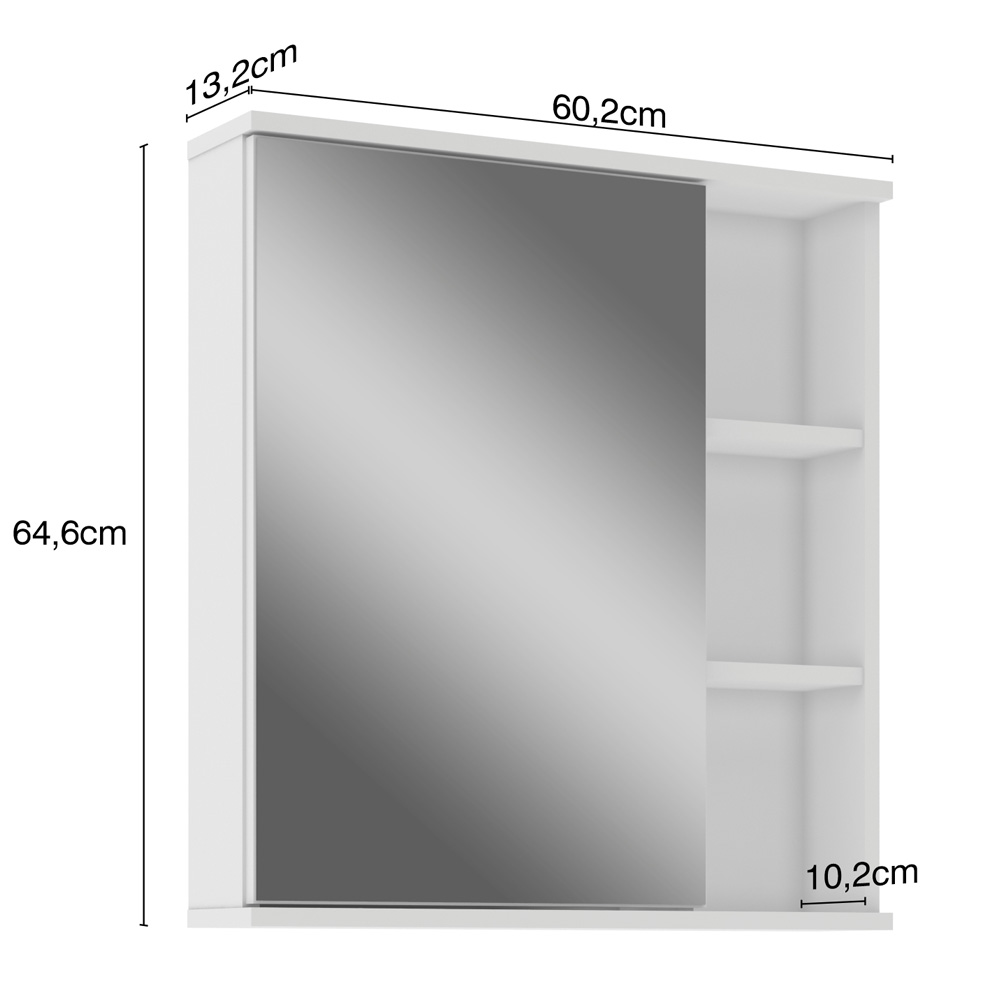 Armário Aéreo Para Banheiro 60cm Com 01 Porta E Espelho Bia B06 Branco - Lyam Decor