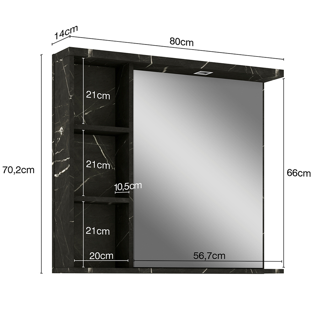Armário Aéreo Para Banheiro 80cm Com 01 Porta E Espelho Loft B06 Portoro - Lyam Decor