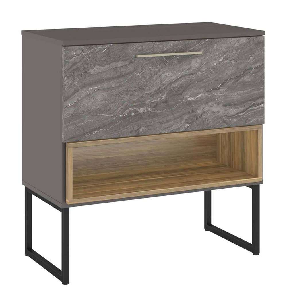 Armário Balcão Gabinete 80cm 01 Gaveta Com Pés Vicenza B06 Magneto Nogal - Lyam Decor