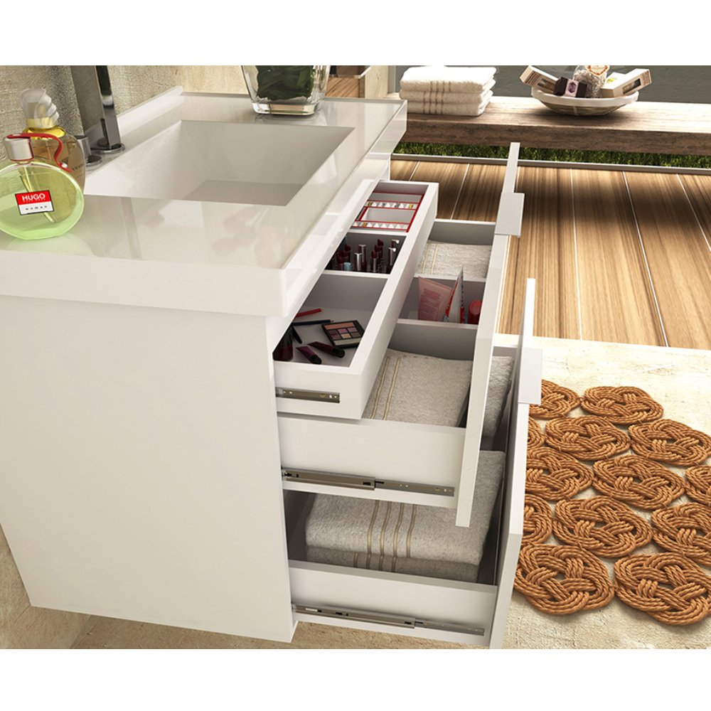 Armário Balcão Gabinete Para Banheiro 60cm Com 03 Gavetas Pietra B06 Branco Brilho - Lyam Decor