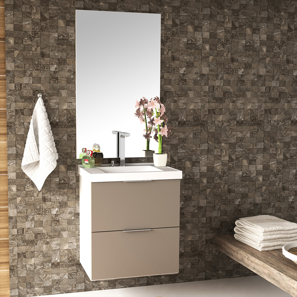 Armário Balcão Gabinete Para Banheiro 60cm Com 03 Gavetas Pietra B06 Gianduia Brilho - Lyam Decor