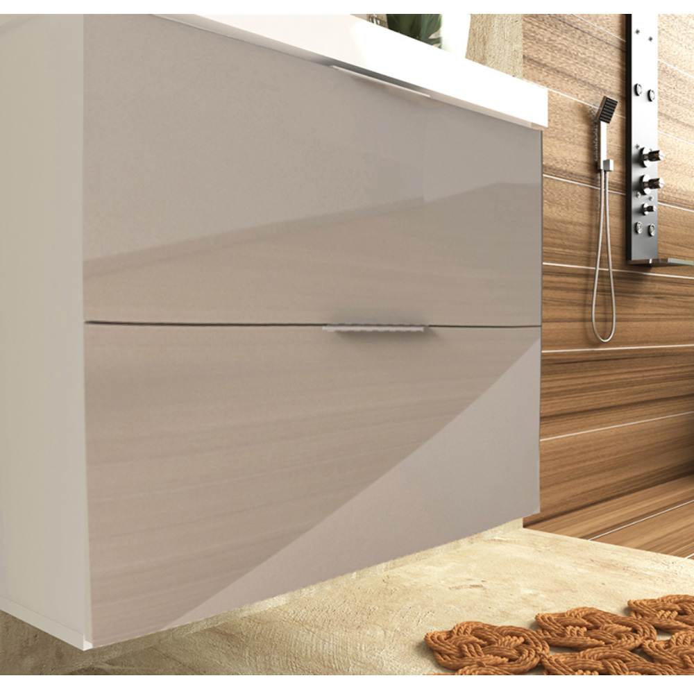Armário Balcão Gabinete Para Banheiro 60cm Com 03 Gavetas Pietra B06 Gianduia Brilho - Lyam Decor
