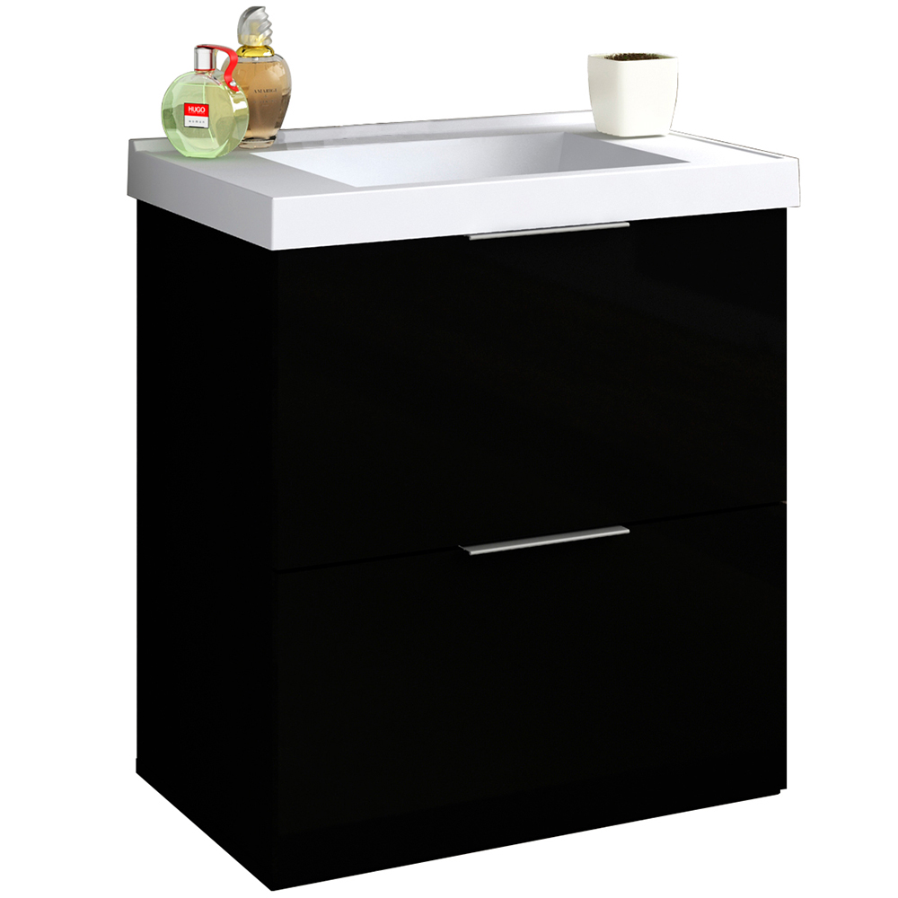 Armário Balcão Gabinete Para Banheiro 60cm Com 03 Gavetas Pietra B06 Preto Brilho - Lyam Decor
