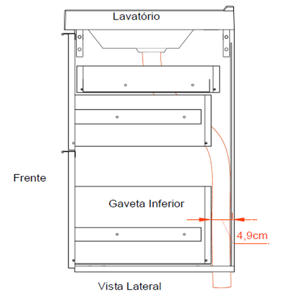 Armário Balcão Gabinete Para Banheiro 60cm Com 03 Gavetas Pietra B06 Preto Brilho - Lyam Decor