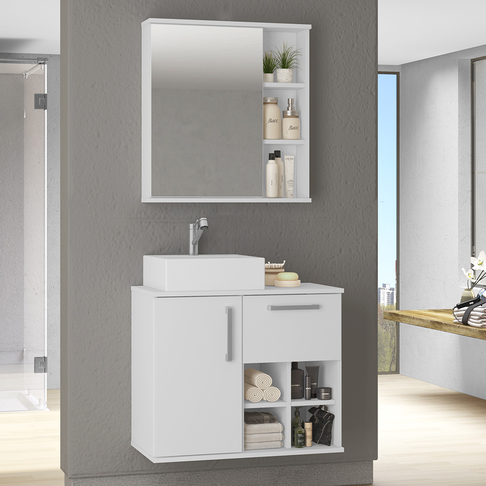 Armário Balcão Gabinete Para Banheiro 70cm Com 01 Gaveta 01 Porta Bia B06 Branco - Lyam Decor