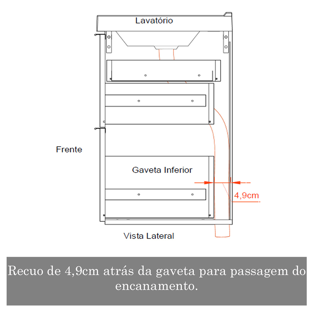Armário Balcão Gabinete Para Banheiro 80cm Com 03 Gavetas Pietra B06 Branco Brilho - Lyam Decor