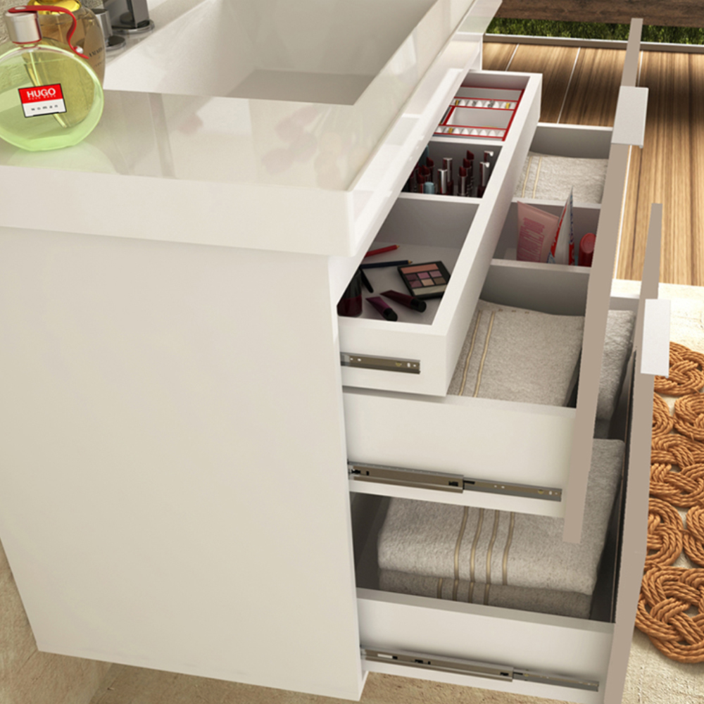 Armário Balcão Gabinete Para Banheiro 80cm Com 03 Gavetas Pietra B06 Gianduia Brilho - Lyam Decor