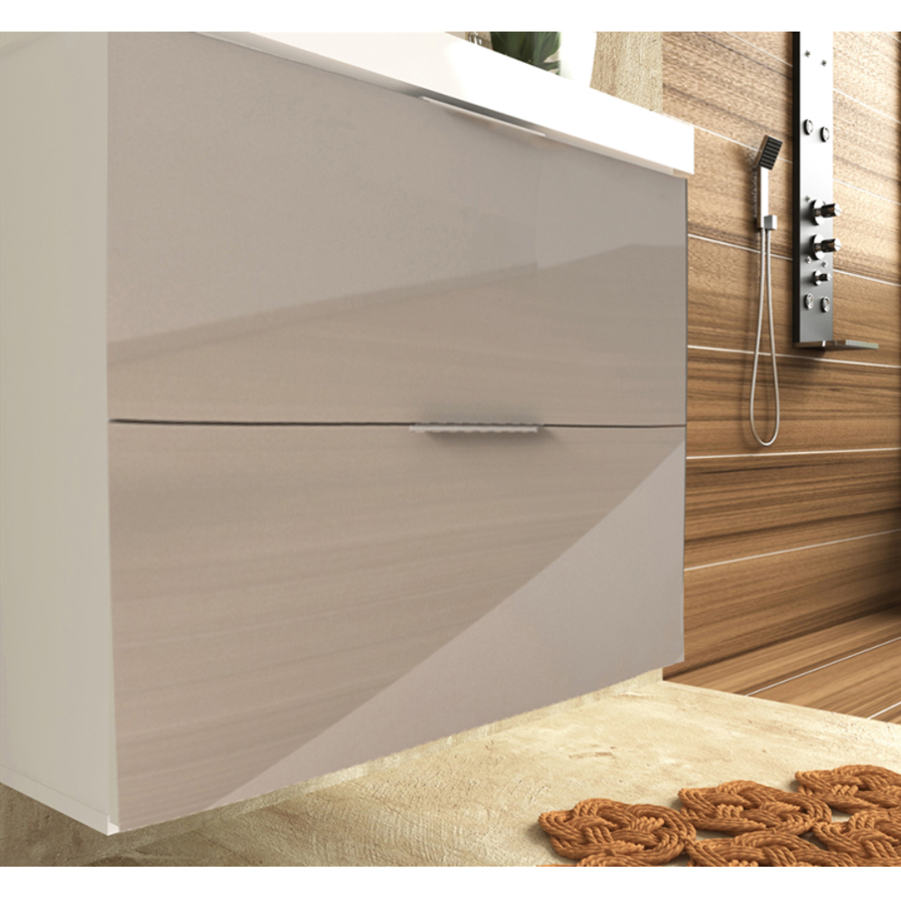 Armário Balcão Gabinete Para Banheiro 80cm Com 03 Gavetas Pietra B06 Gianduia Brilho - Lyam Decor