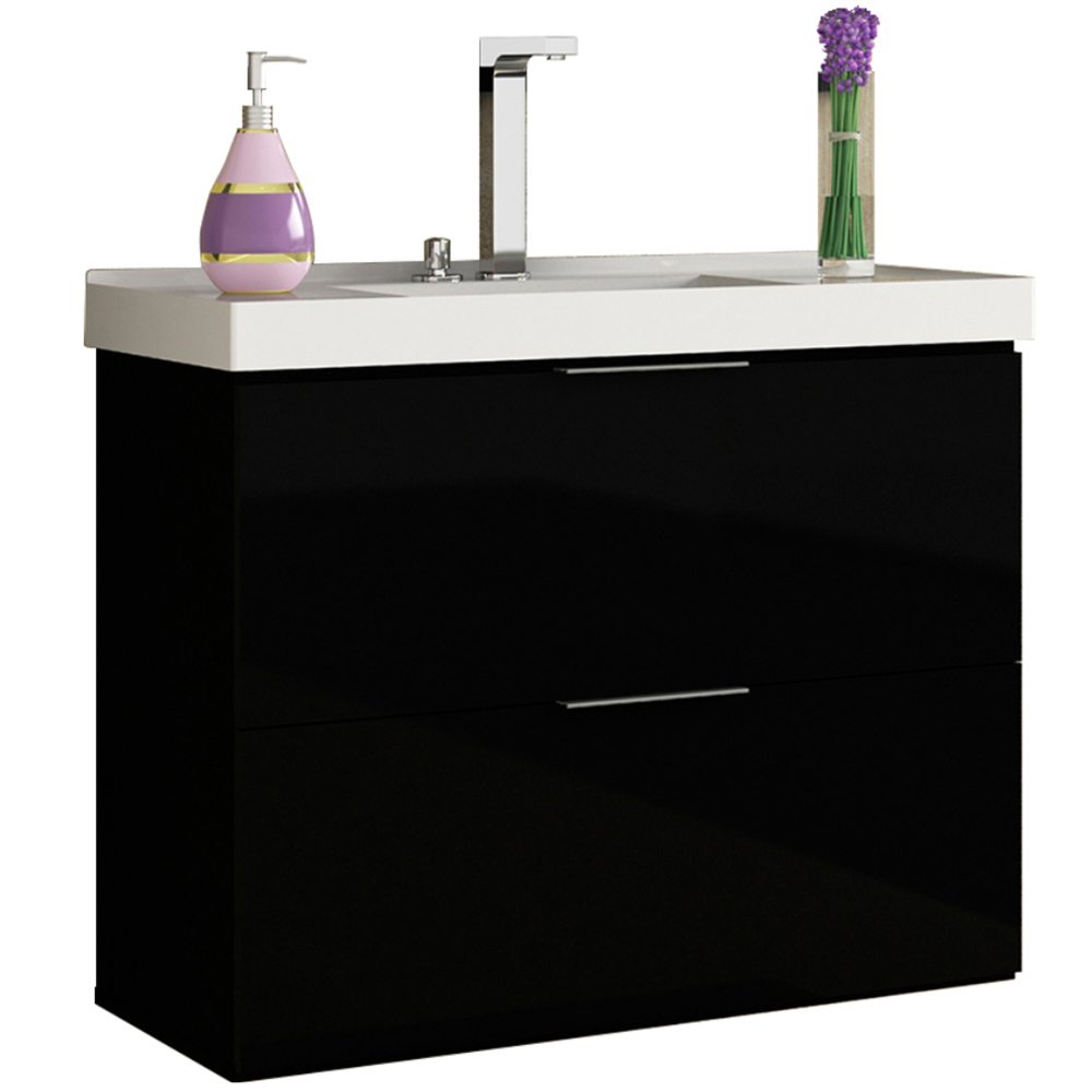 Armário Balcão Gabinete Para Banheiro 80cm Com 03 Gavetas Pietra B06 Preto Brilho - Lyam Decor