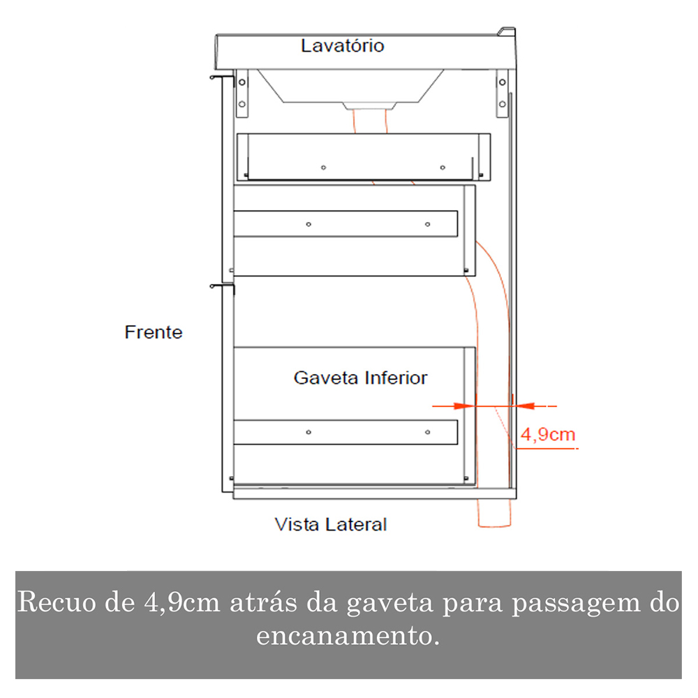 Armário Balcão Gabinete Para Banheiro 80cm Com 03 Gavetas Pietra B06 Preto Brilho - Lyam Decor