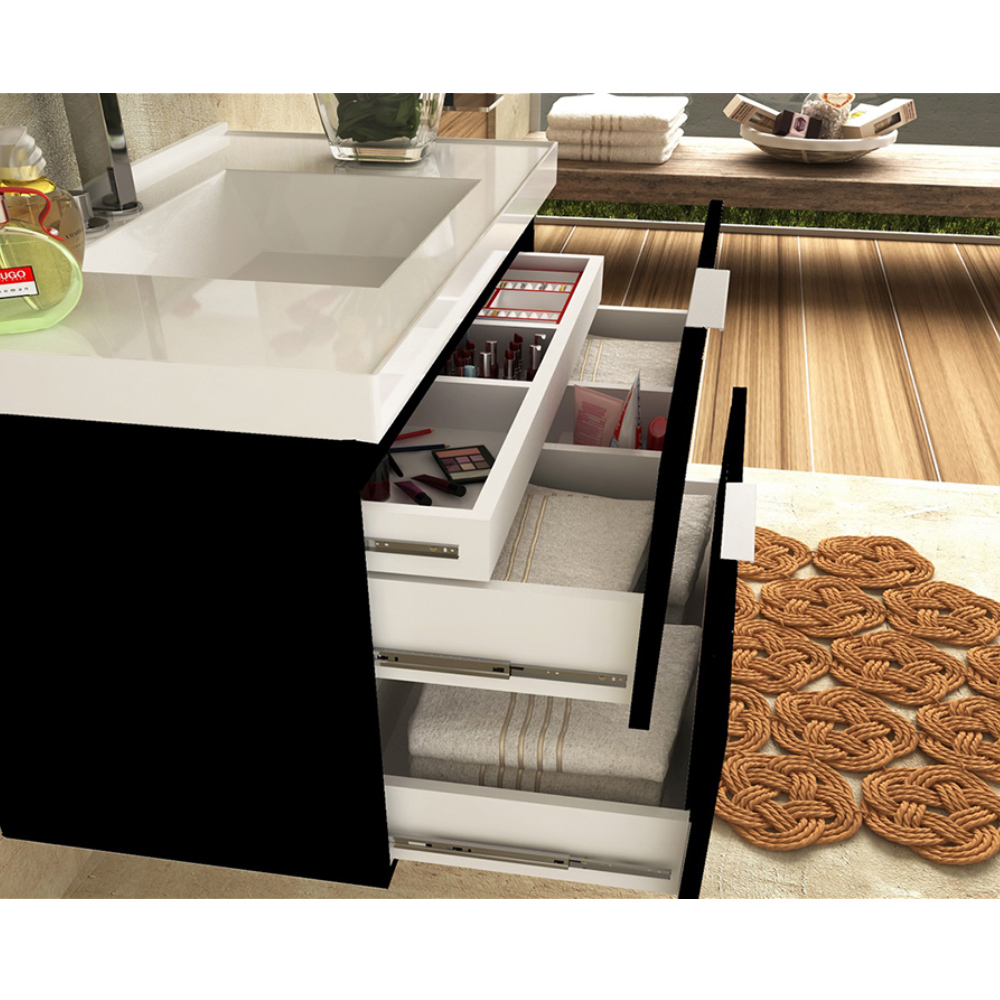 Armário Balcão Gabinete Para Banheiro 80cm Com 03 Gavetas Pietra B06 Preto Brilho - Lyam Decor