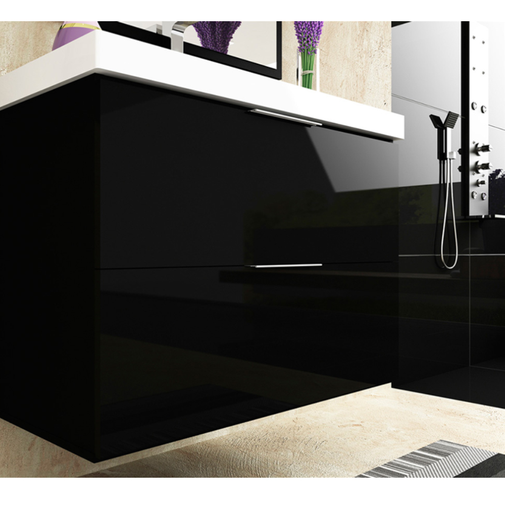 Armário Balcão Gabinete Para Banheiro 80cm Com 03 Gavetas Pietra B06 Preto Brilho - Lyam Decor