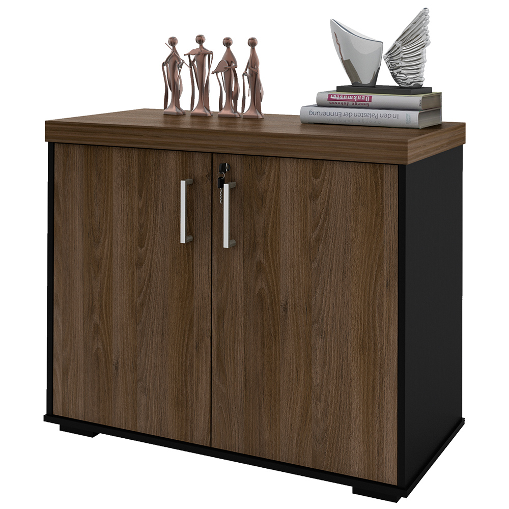 Armário Balcão Multiuso Para Escritório Sala 2 Portas Atria Executiva A02 Charuto Preto - Lyam Decor