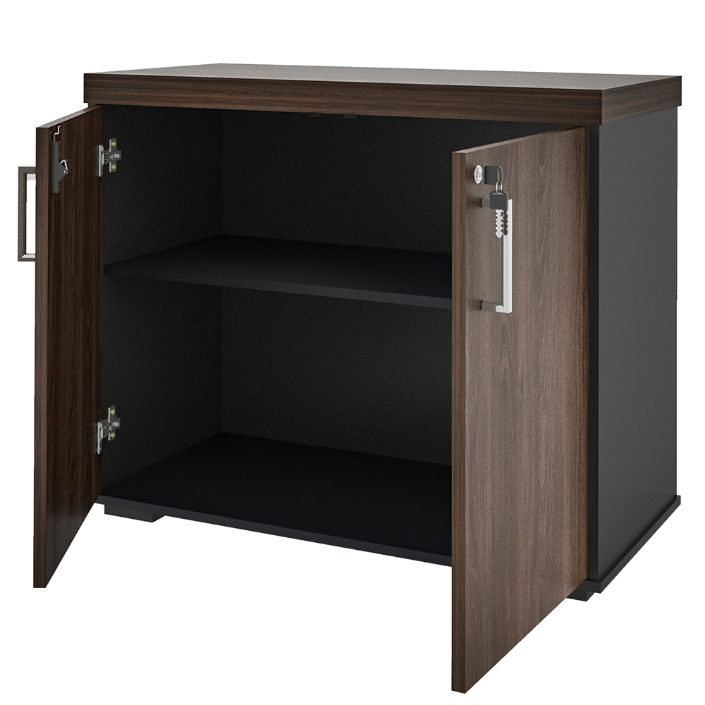 Armário Balcão Multiuso Para Escritório Sala 2 Portas Atria Executiva A02 Charuto Preto - Lyam Decor