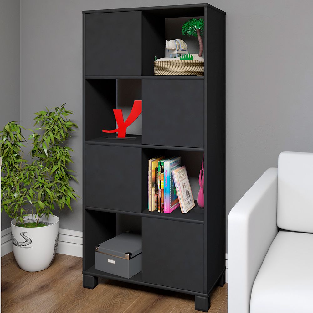Armário Multiuso 02 Portas com Nichos Wally A02 Preto - Lyam Decor