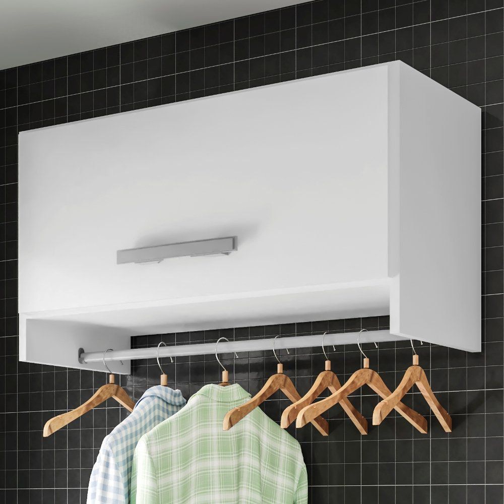 Armário Multiuso Aéreo Cabideiro Grécia L03 Branco - Lyam Decor