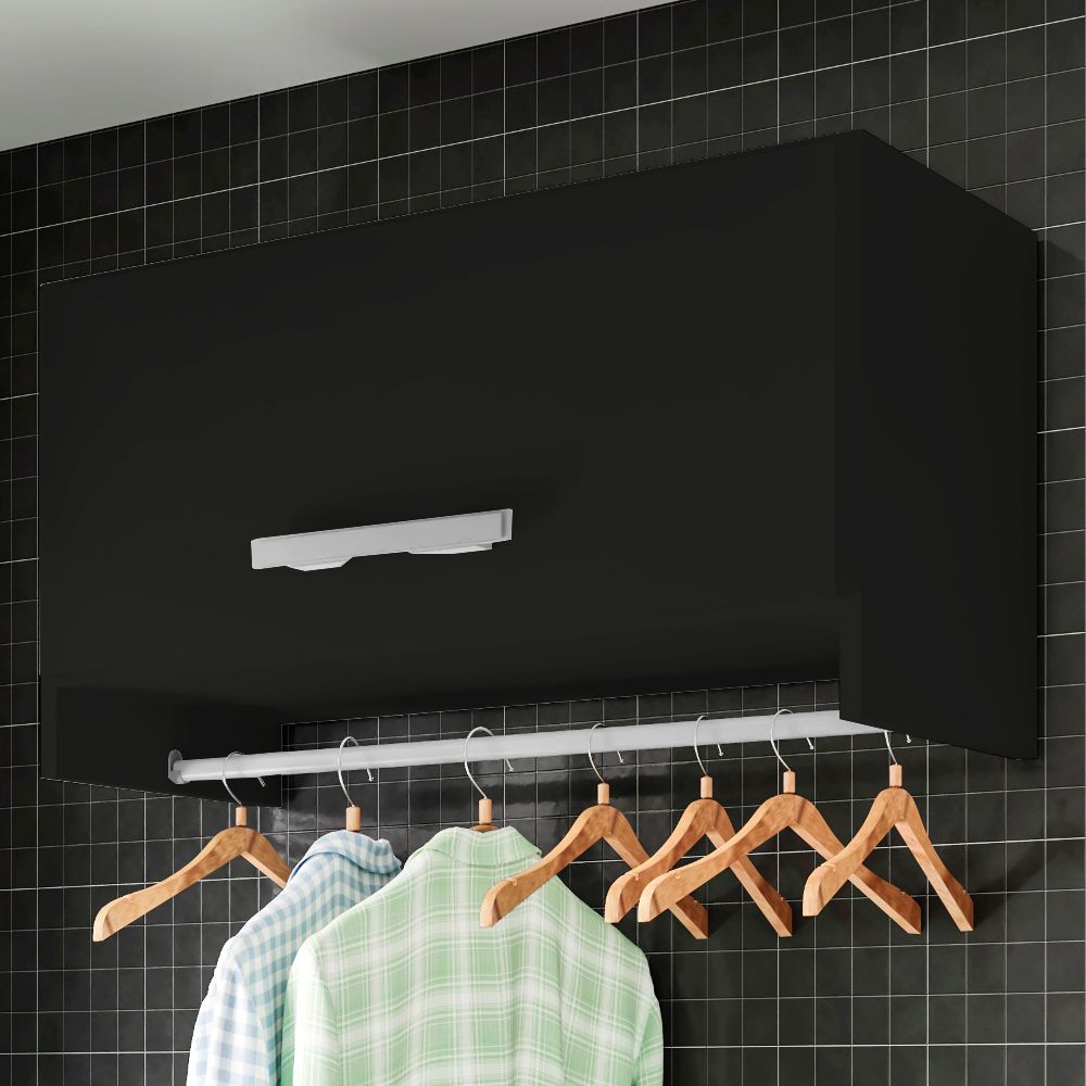 Armário Multiuso Aéreo Cabideiro Grécia L03 Preto - Lyam Decor