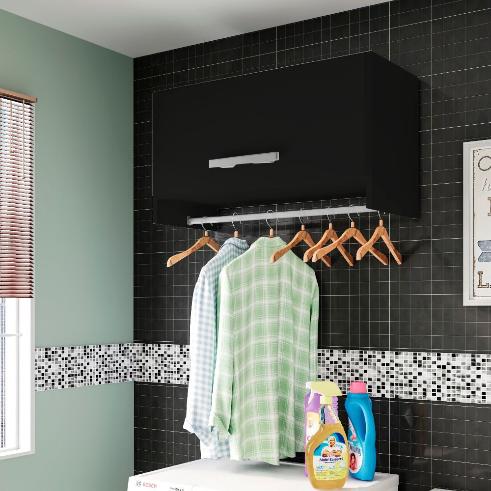 Armário Multiuso Aéreo Cabideiro Grécia L03 Preto - Lyam Decor