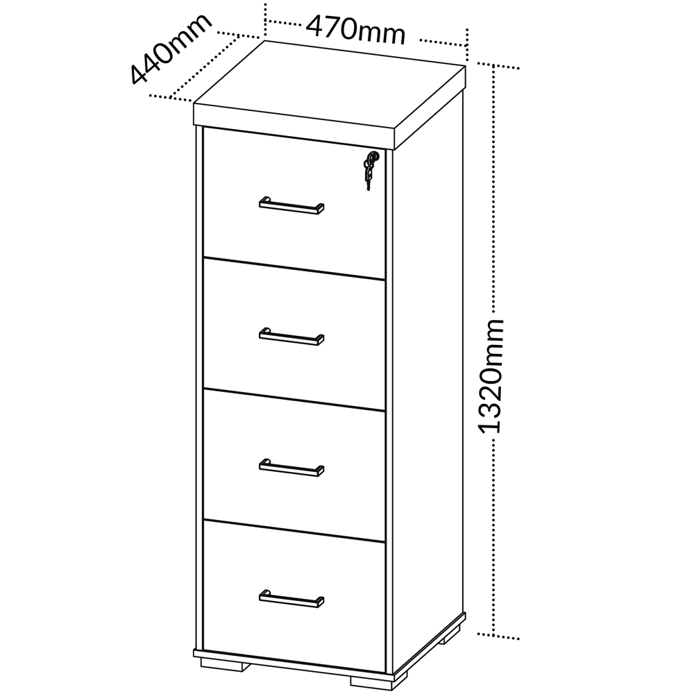 Armário Multiuso Office Arquivo 4 Gavetas Atria Executiva 132cm A02 Carvalho Branco - Lyam Decor