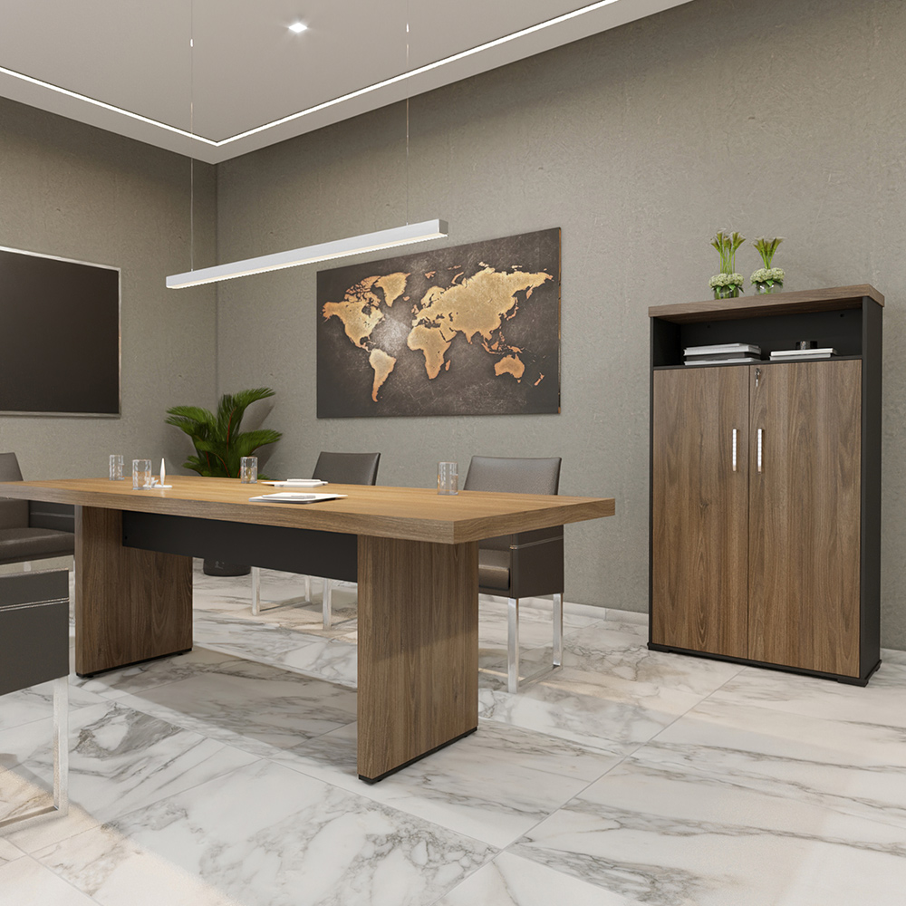 Armário Multiuso Office Com 2 Portas E Nicho Atria Executiva 173cm A02 Charuto Preto - Lyam Decor