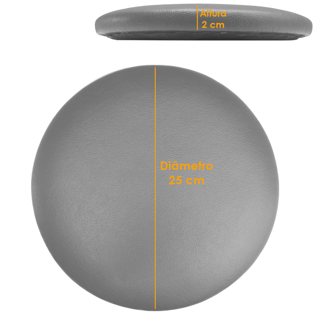 Assento Redondo Banqueta Cadeira Estofados Poltronas H02 Corino Cinza 25 cm - Lyam Decor