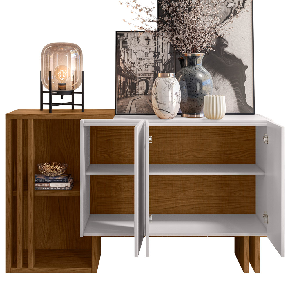 Balcão Buffet 03 Portas Sala de Estar Marfik N01 Ypê Off White - Lyam Decor