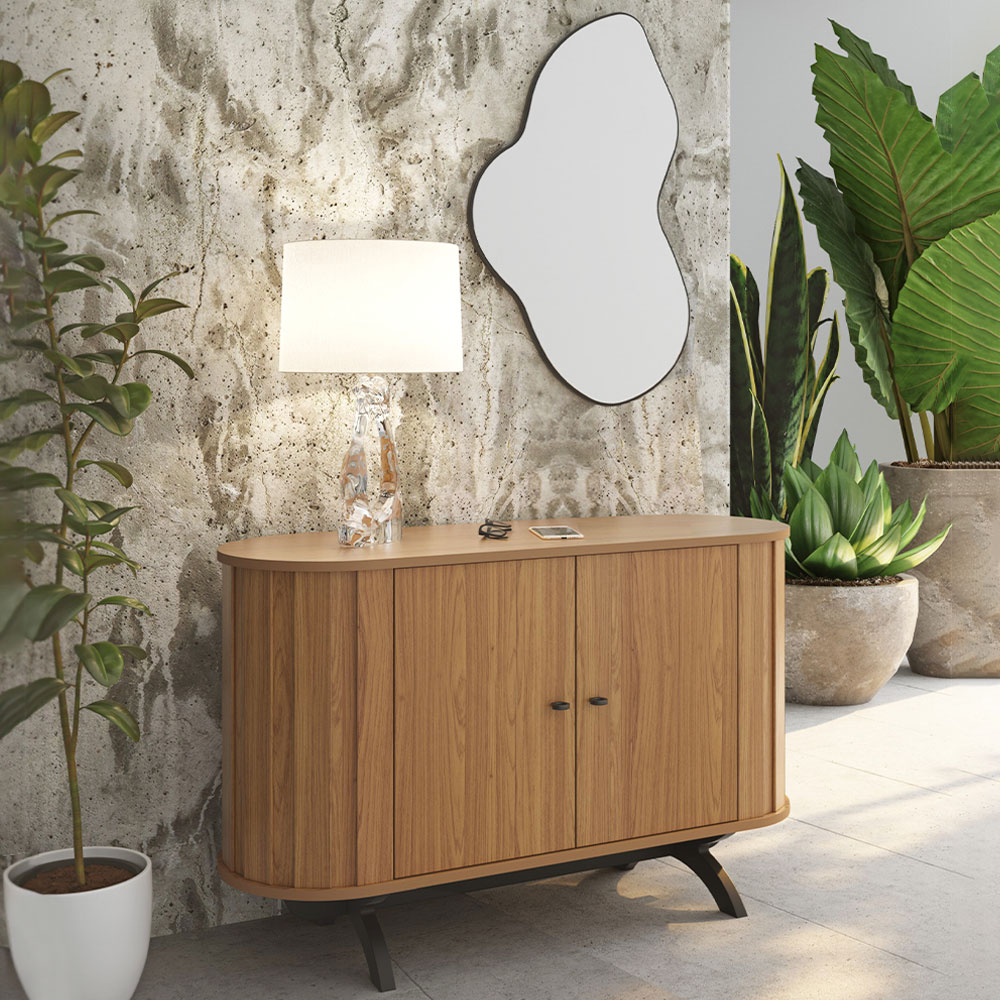 Balcão Buffet Para Sala De Estar Curvo 02 Portas Romagna 130cm D03 Freijó Preto Fosco - Lyam Decor