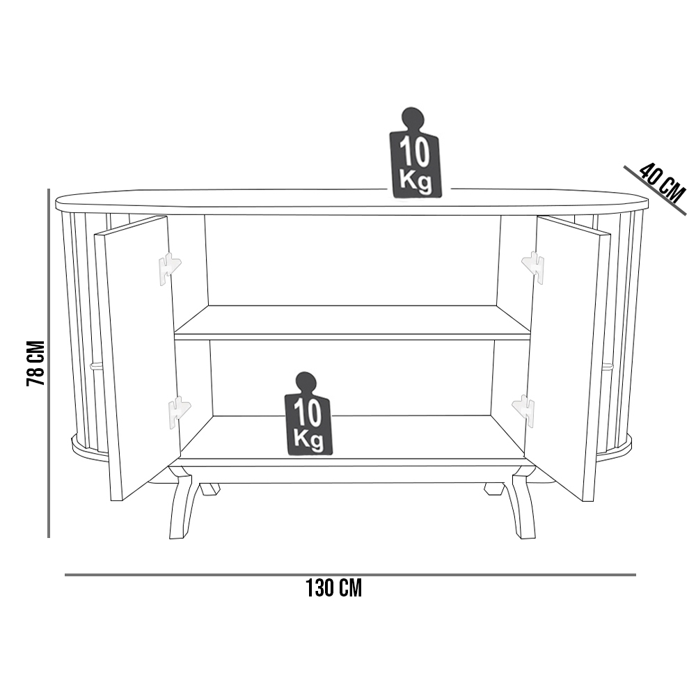 Balcão Buffet Para Sala De Estar Curvo 02 Portas Romagna 130cm D03 Freijó Preto Fosco - Lyam Decor