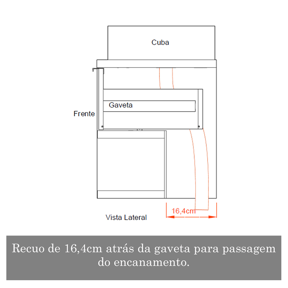 Balcão Gabinete Para Banheiro 60cm Com 01 Gaveta Malta B06 Barrique Branco - Lyam Decor
