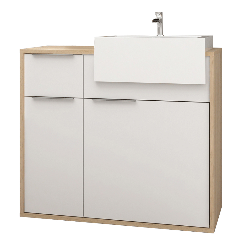 Balcão Gabinete Para Banheiro 80cm 01 Porta E 02 Gavetas Com Cuba Jazz B06 Faia Branco - Lyam Decor