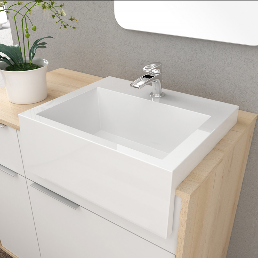 Balcão Gabinete Para Banheiro 80cm 01 Porta E 02 Gavetas Com Cuba Jazz B06 Faia Branco - Lyam Decor