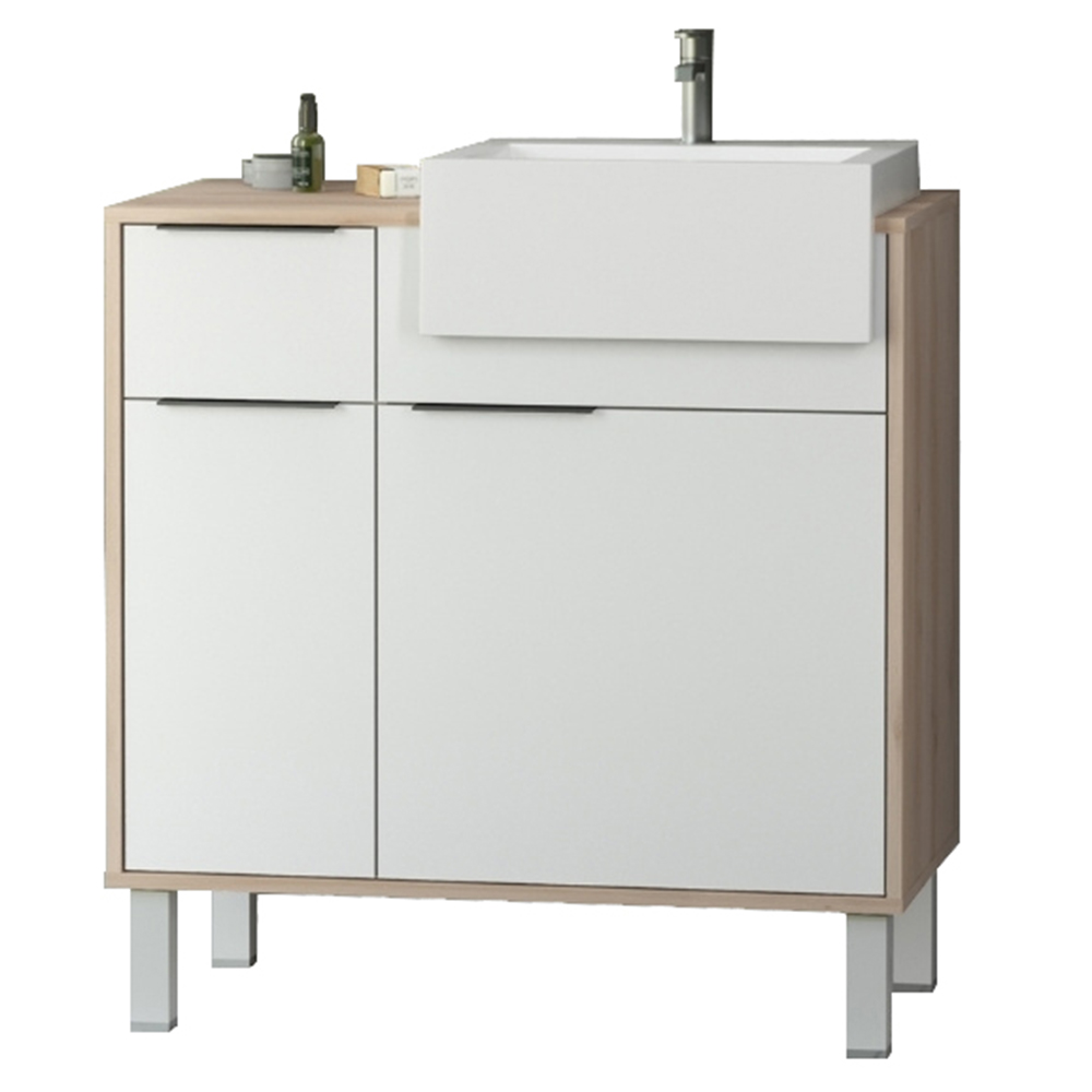 Balcão Gabinete Para Banheiro Com Pés e Cuba 80cm West B06 Branco Faia - Lyam Decor