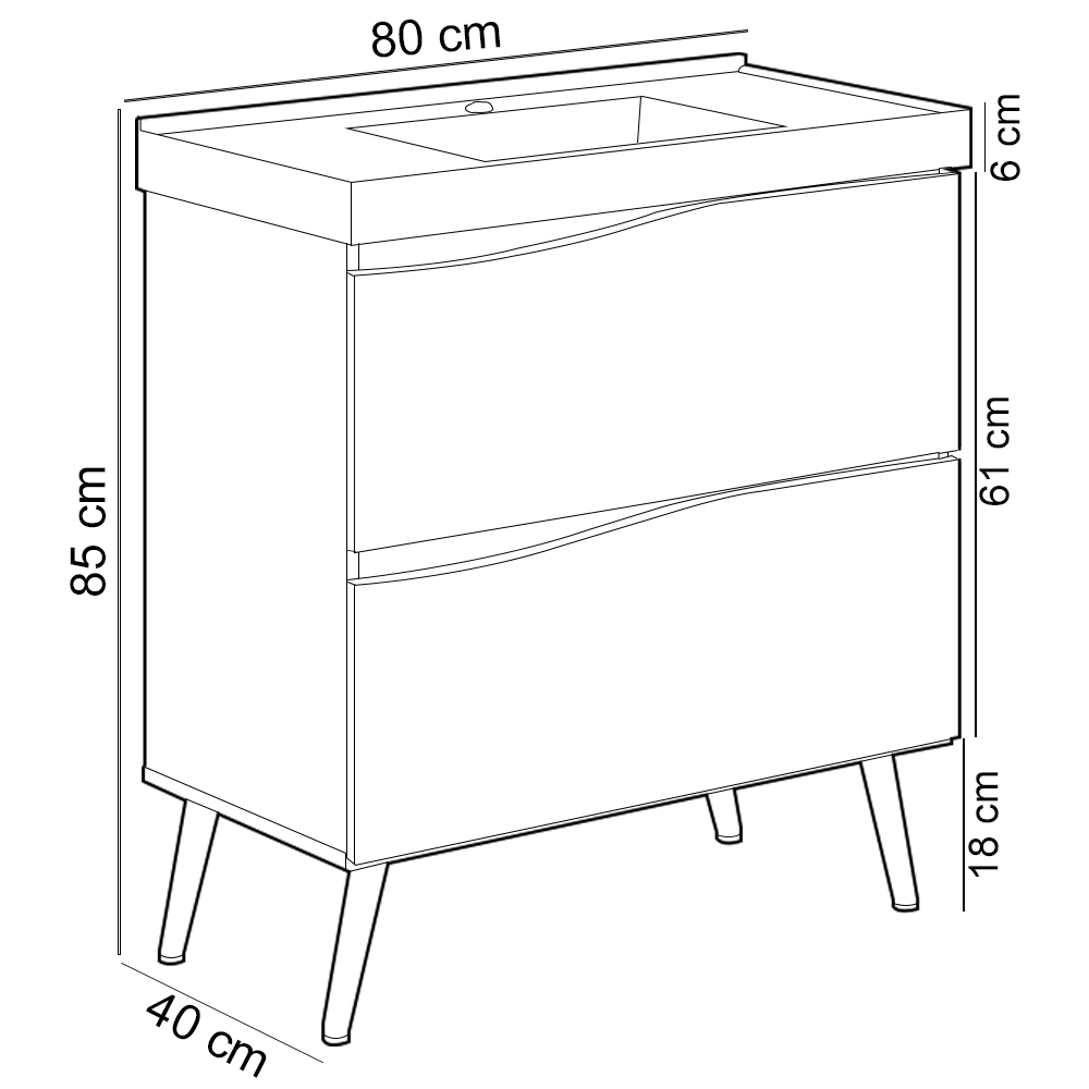 Balcão Gabinete Para Banheiro Com Pés e Lavatório 80cm Evie B06 Branco Tau - Lyam Decor