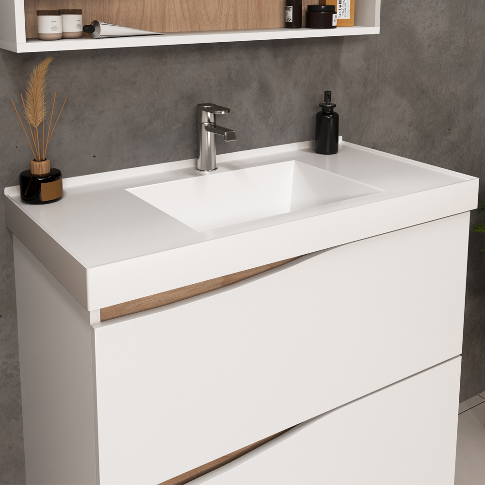 Balcão Gabinete Para Banheiro Com Pés e Lavatório 80cm Evie B06 Branco Tau - Lyam Decor
