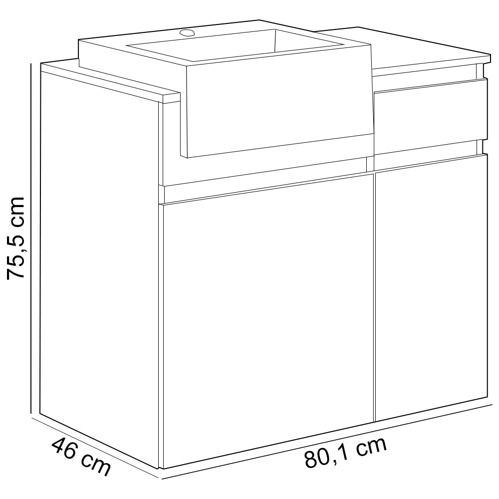 Balcão Gabinete Para Banheiro Suspenso 80cm Moira B06 Branco Cristal Noce Amêndoa - Lyam Decor