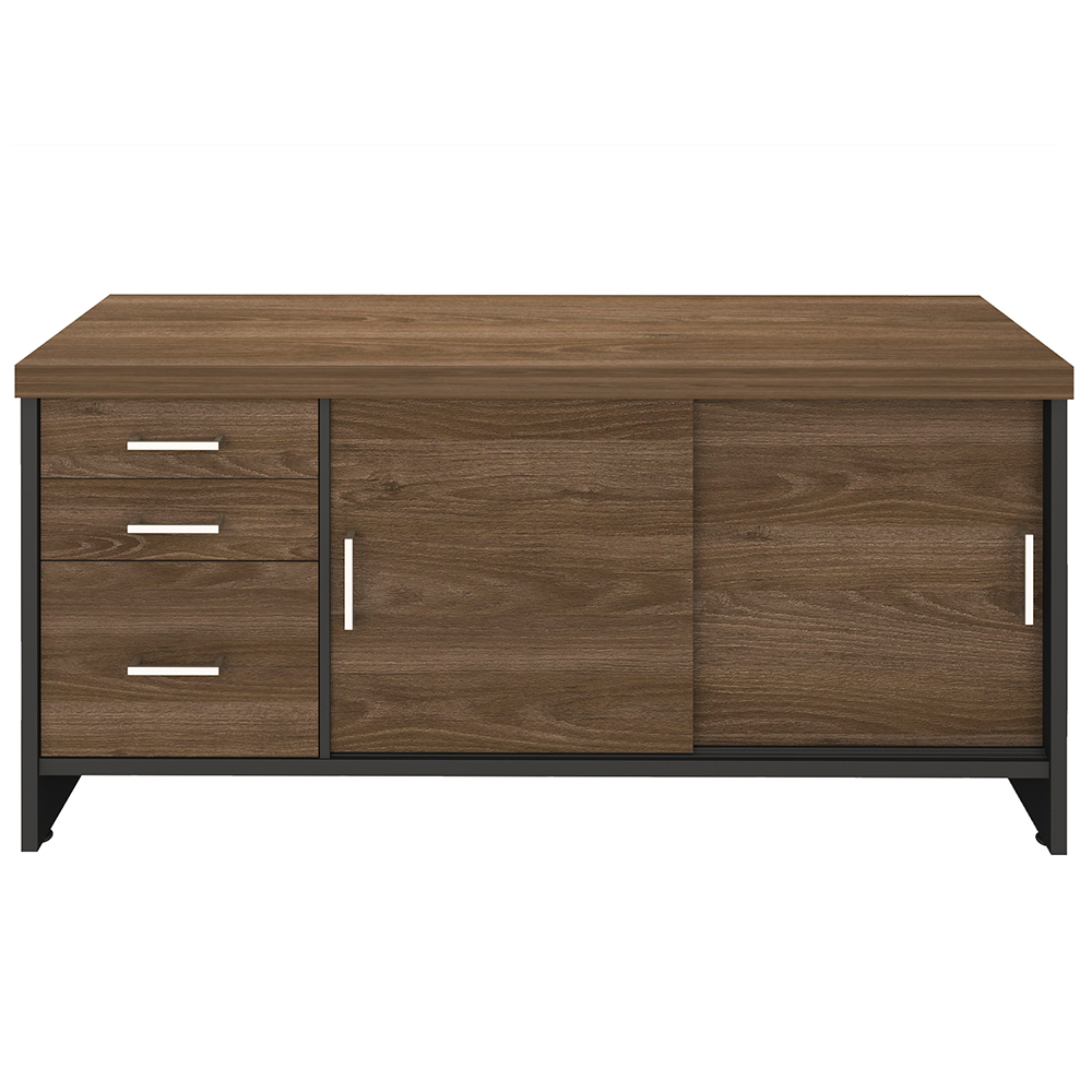 Balcão Multiuso Escritório 2 Portas 3 Gavetas Atria Executiva 160cm A02 Charuto Preto - Lyam Decor