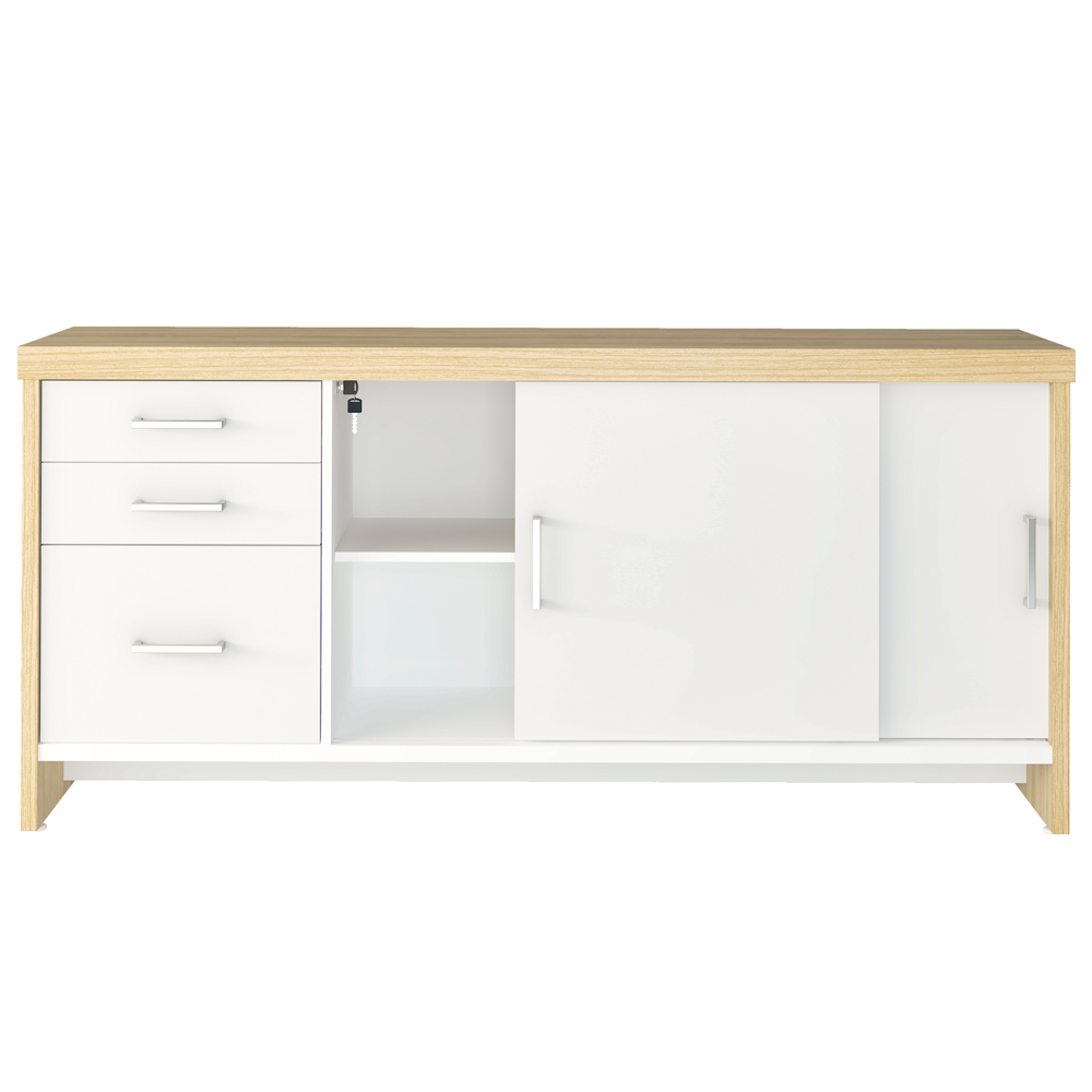 Balcão Multiuso Escritório 2 Portas 3 Gavetas Atria Executiva A02 Carvalho Branco - Lyam Decor