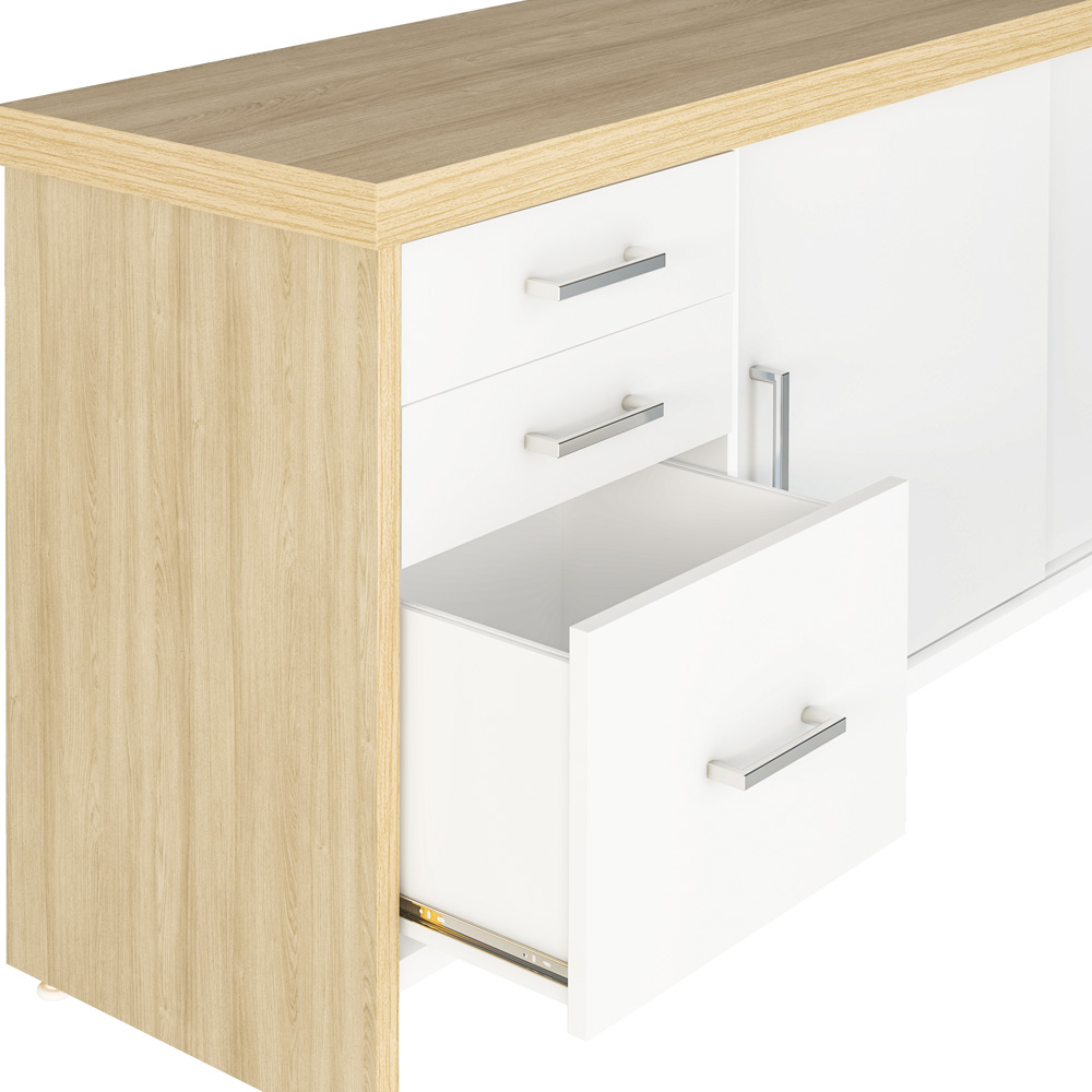 Balcão Multiuso Escritório 2 Portas 3 Gavetas Atria Executiva A02 Carvalho Branco - Lyam Decor