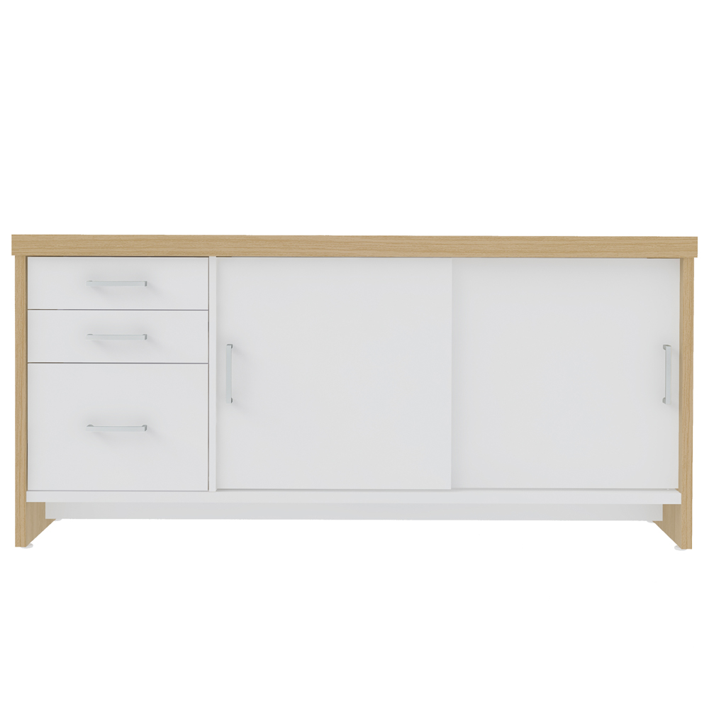 Balcão Multiuso Escritório 2 Portas 3 Gavetas Atria Executiva A02 Carvalho Branco - Lyam Decor